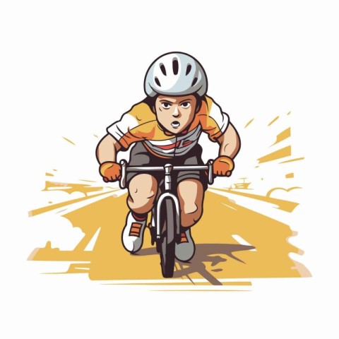 Cyclist riding a bike on the road. vector illustration.