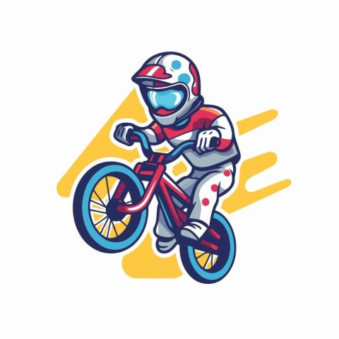 Mountain biker in helmet riding a bicycle. Vector illustration.