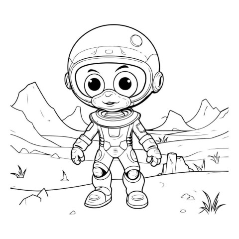 Coloring Page Outline Of Cartoon Astronaut Vector Illustration.