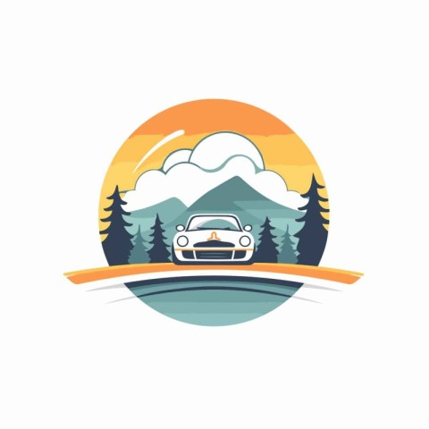 Car and forest logo design template. Vector illustration of car