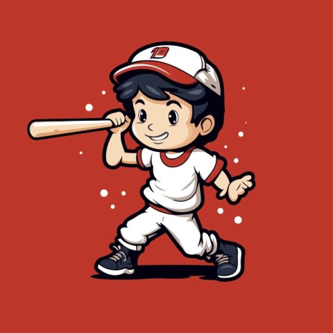 Baseball Player Action Cartoon Mascot Character Vector Illustrat