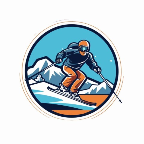 Mascot illustration of a snowboarder skier skiing downhill viewe