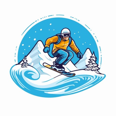 Snowboarder jumping on a snowboard. Extreme winter sport. Vector