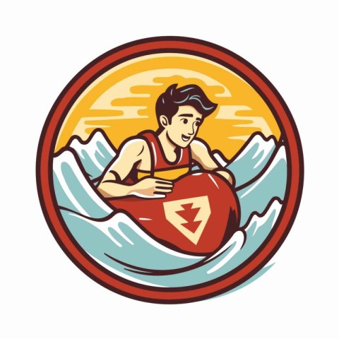 Illustration of a man surfing on a surfboard holding a cup of co