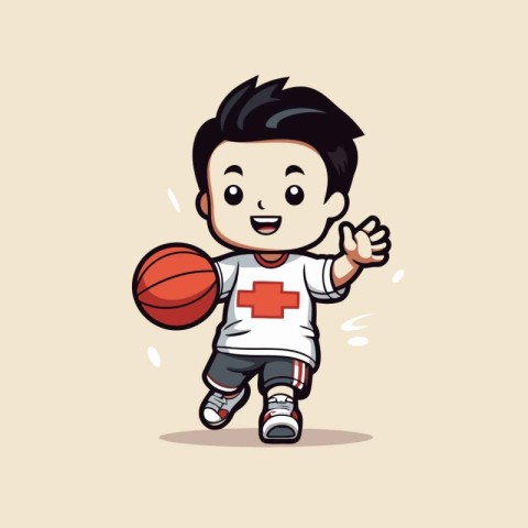 Illustration of a Kid Boy Playing Basketball - Cartoon Character