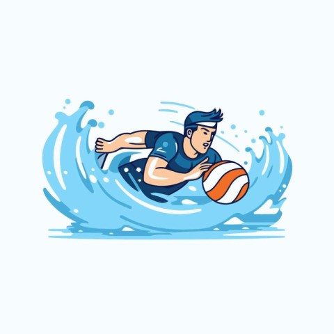 Water polo player with ball. Vector illustration in cartoon styl