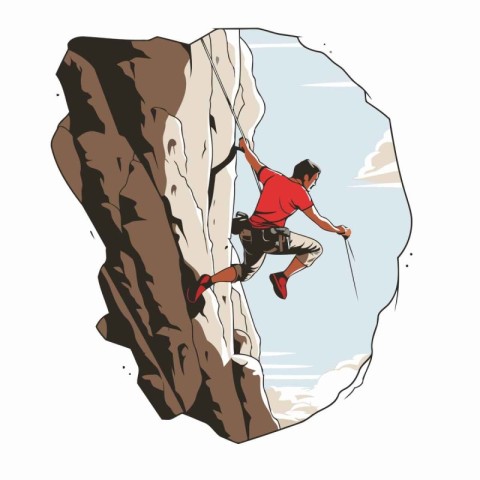 Illustration of a rock climber climbing up a cliff. Vector illus