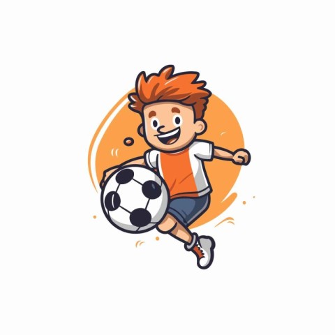 Soccer player with ball cartoon vector illustration. Cute boy pl