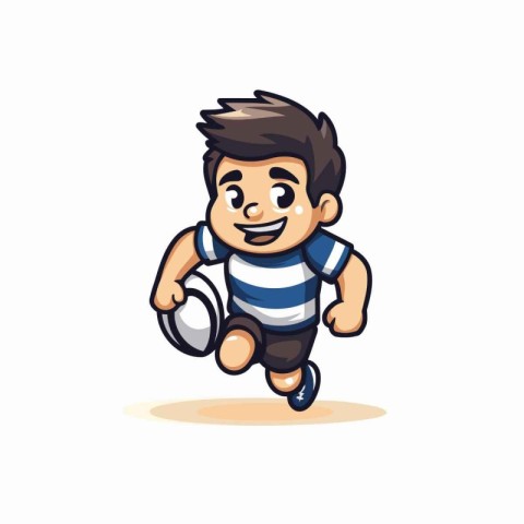 Rugby player running with ball. cartoon vector illustration isol