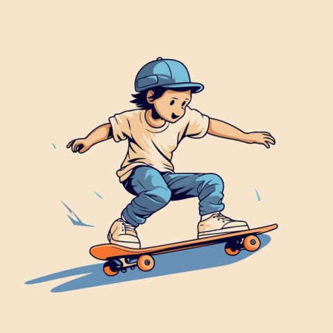 Vector illustration of a boy riding a skateboard. Cartoon style.