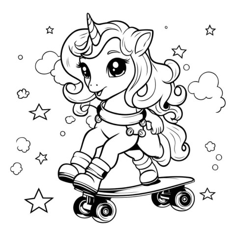 Unicorn girl rides on a skateboard. Vector illustration.