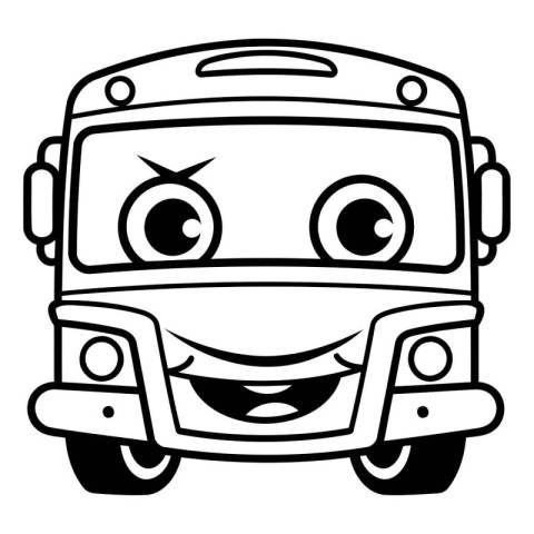 Outlined Bus Cartoon Mascot Character With Happy Facial Expressi