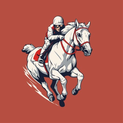 Jockey on horse. Vector illustration of jockey riding a horse.