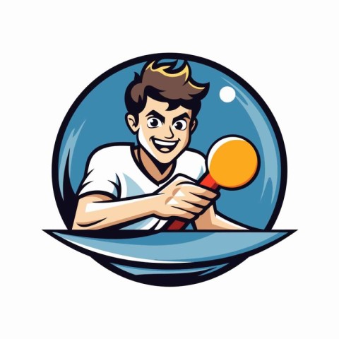 Illustration of a table tennis player with racket and ball set i