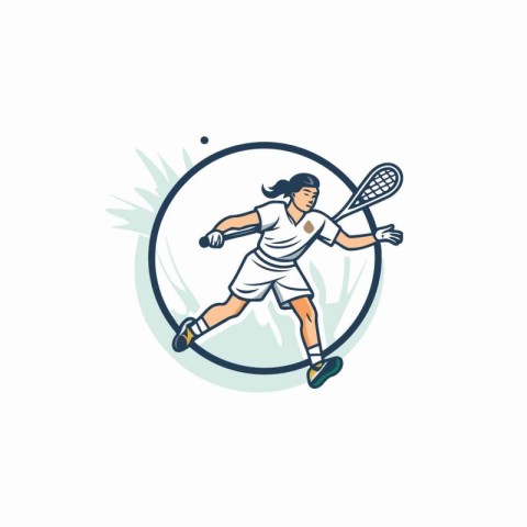 Tennis player with racket and ball. Vector illustration in retro
