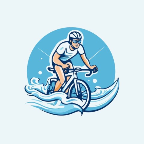 Cyclist riding a bicycle on the waves. vector illustration.