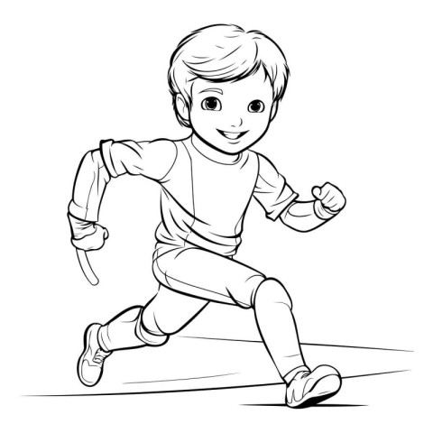 Cute little boy running. sketch for your design. Vector illustra