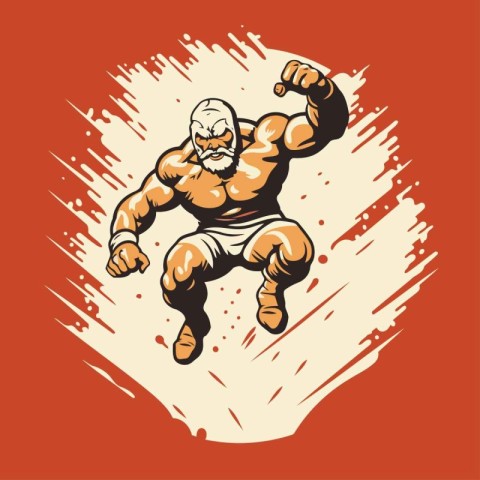 Mascot illustration of a muscle man jumping with his arms raised