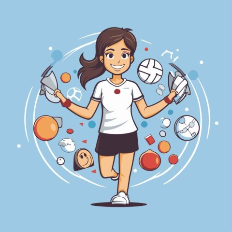 Sporty girl in a white T-shirt and shorts. Vector illustration.