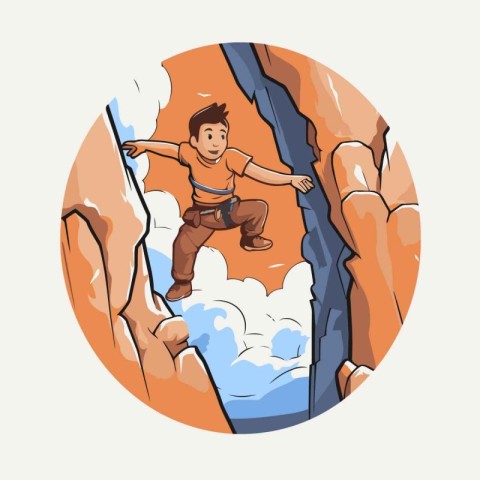 Rock climber climbing a cliff. Vector illustration in cartoon st