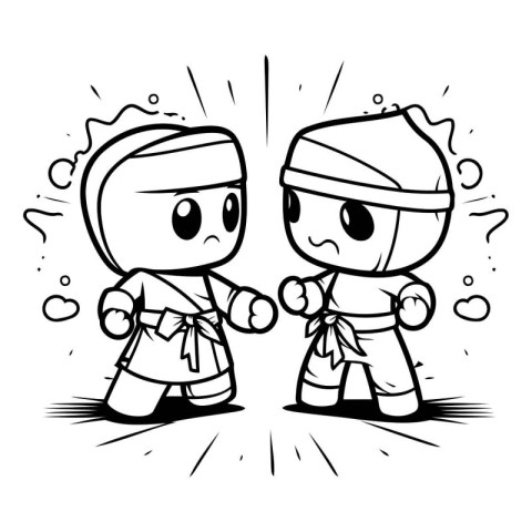 Illustration of two karate kids fighting on white background - v