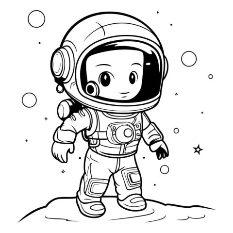 Coloring book for children: astronaut in space suit. Vector illu