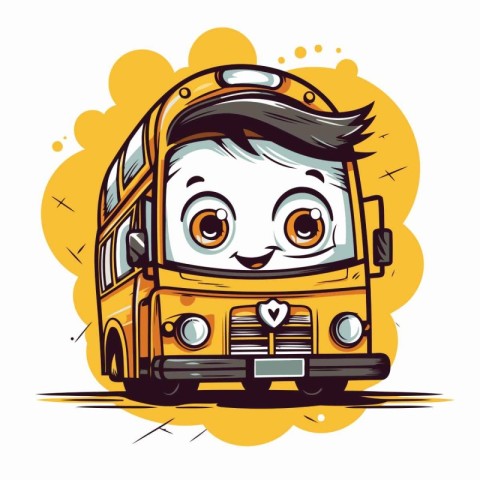 Cute Cartoon School Bus Character. Vector illustration isolated