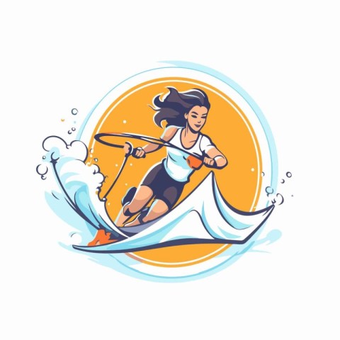 Girl wakeboarder riding a wave. Water sport vector illustration.