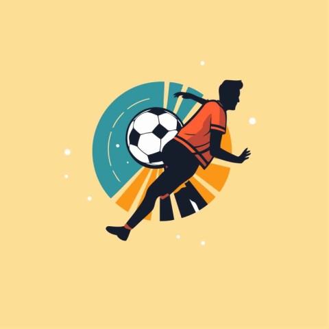 Soccer player with ball. Vector illustration in flat design styl