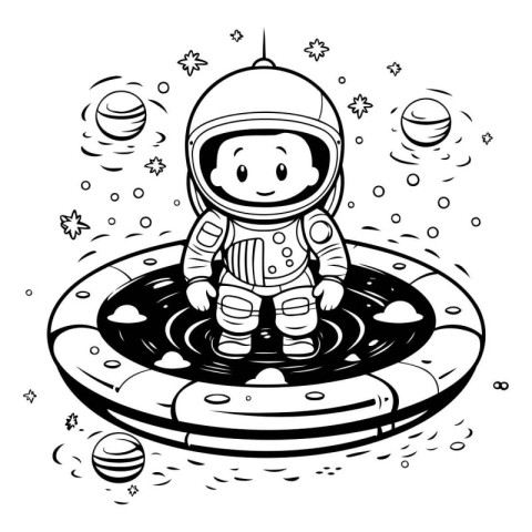 Coloring book for children: astronaut in the space. Vector illus