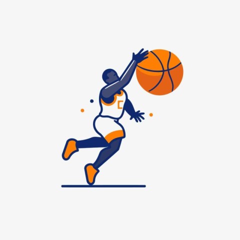 Basketball player with ball. Vector illustration in flat linear