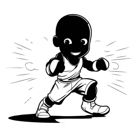 Vector illustration of a black little boy playing boxing isolate