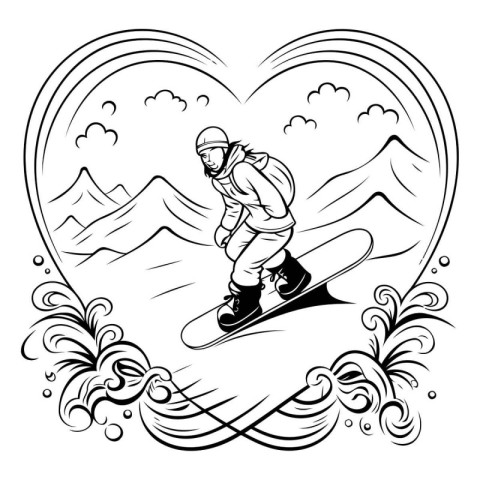 Vector illustration of a snowboarder on the background of the he