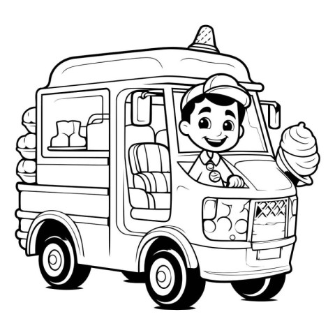 Vector illustration of Cartoon ice cream truck with ice cream in