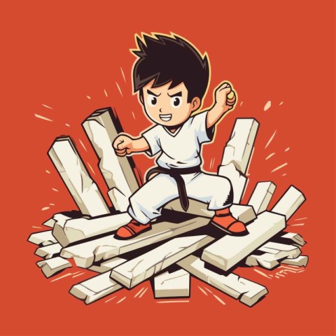 Taekwondo fighter cartoon vector illustration. Comic book style