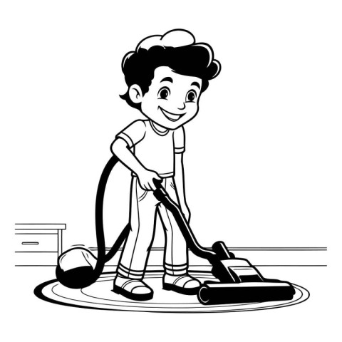 cute boy with vacuum cleaner vector illustration graphic design