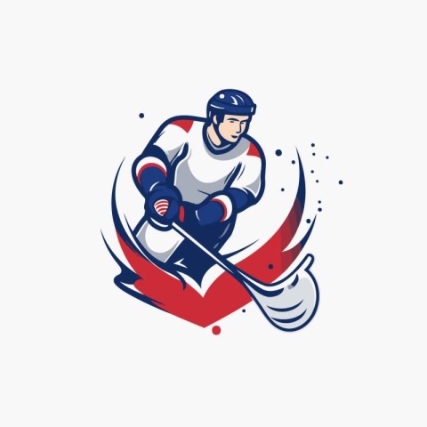 Ice hockey player with the stick and puck on the ice. Vector ill