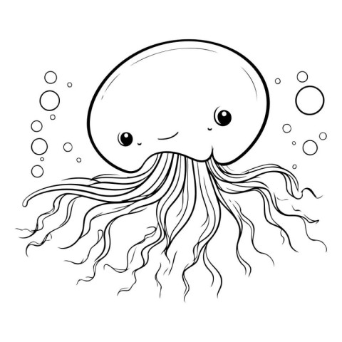 Jellyfish. Black and white illustration for coloring book. Vecto