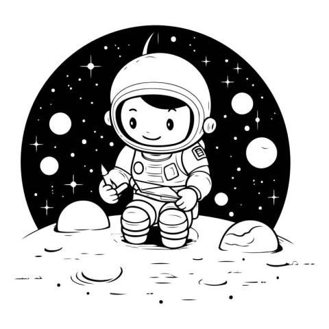 Astronaut on the moon. Vector illustration in cartoon style.