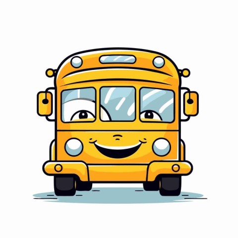 Smiling school bus with eyes and mouth. Vector illustration in c