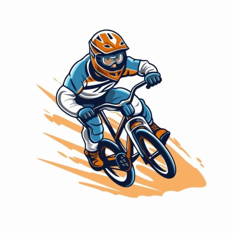 Mountain biker with helmet on his bike. Vector illustration.