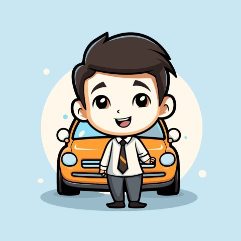 Businessman with car cartoon vector illustration. Businessman wi