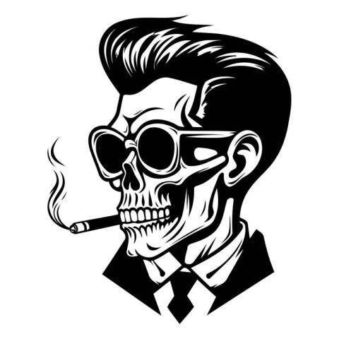 Hipster skull with smoking cigarette. Vector illustration for yo