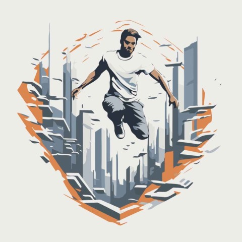 Skateboarder jumping in the city. Skateboarding. Vector illustra