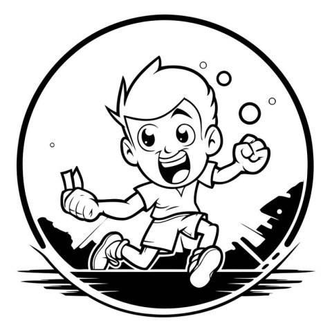 Vector illustration of a boy running in a circle with space for