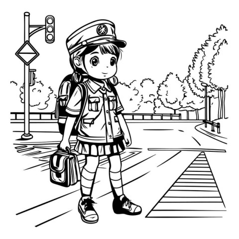 Vector illustration of a schoolgirl with a backpack going to sch