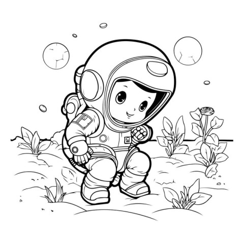 Cute little astronaut in the space. Vector illustration for colo