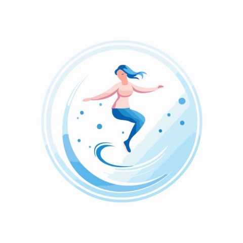 Surfer girl jumping into the water. Vector illustration on a whi