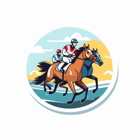 Horse jockey and jockey on race round icon vector illustration