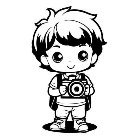 Cute little boy with camera isolated on white background. Vector